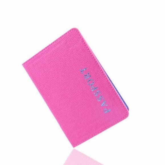 Leather Travel Passport Holder Card Cover Slim Case Thin Wallet Pouch Rose Color - Picture 1 of 1